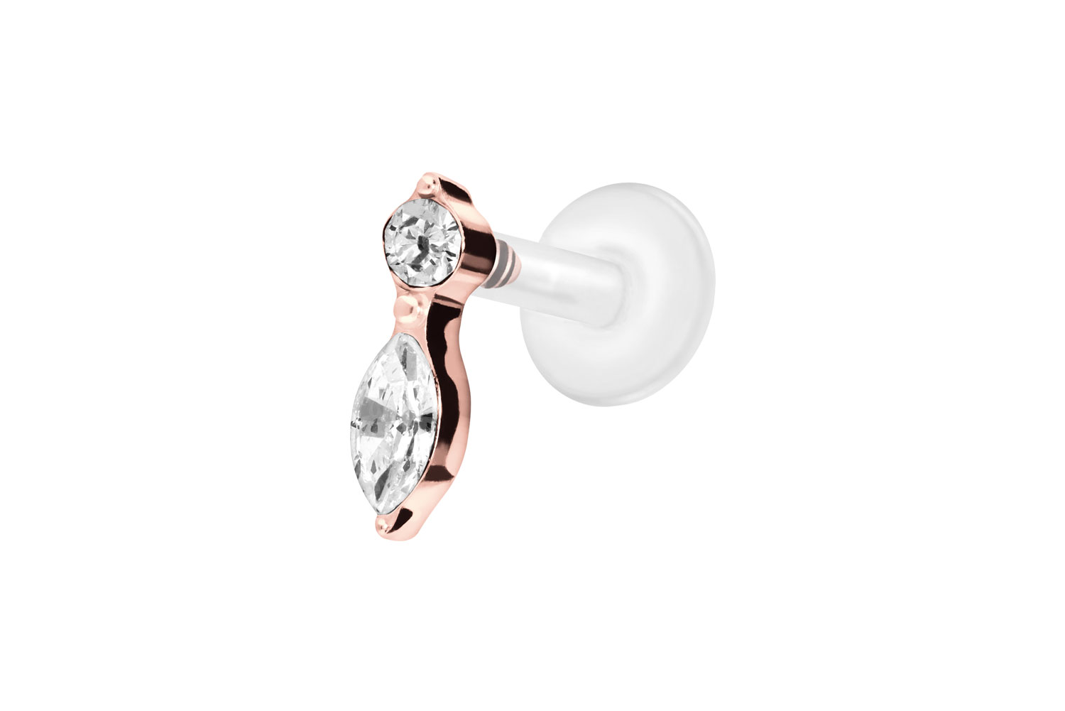 PTFE Labret Piercing mit Innengewinde + Titan-Aufsatz KRISTALLBLATT